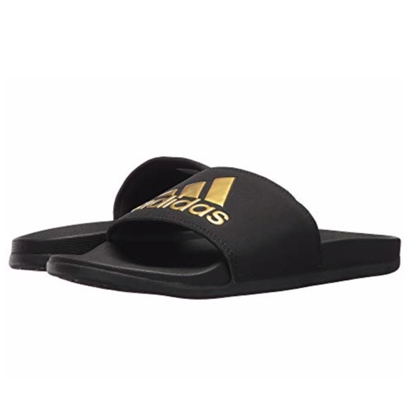 adidas flip flops black and gold